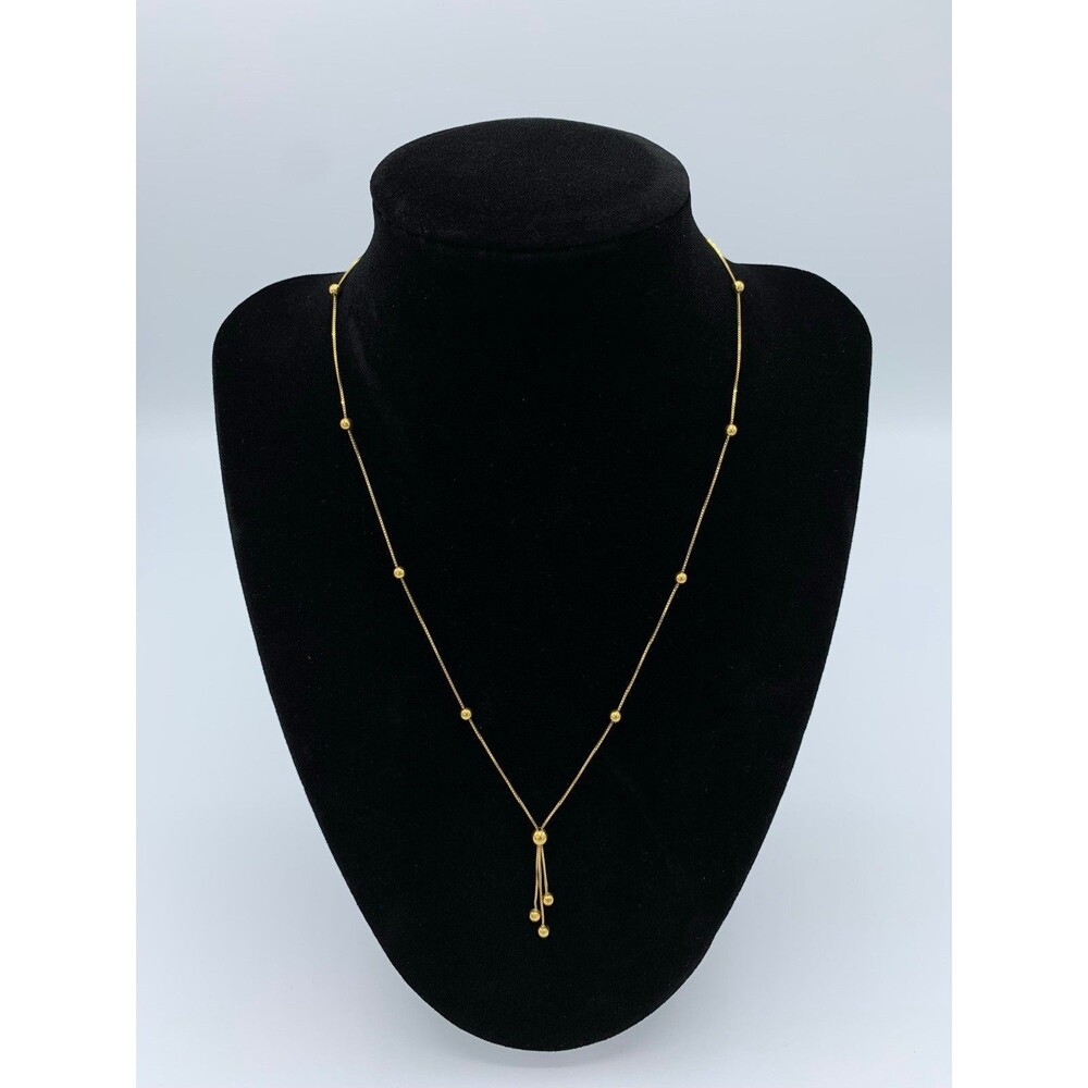 14K Yellow Gold, Box Chain, Gold Beads, 18 inches Vtg
